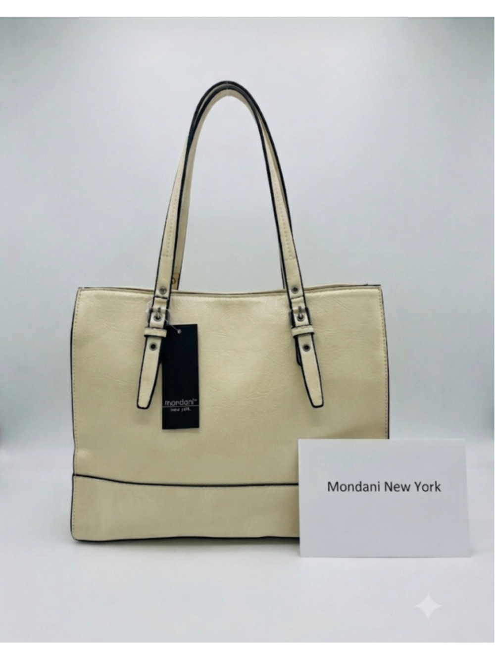 Mondani New York Structured Tote Bag Beige Black NWT